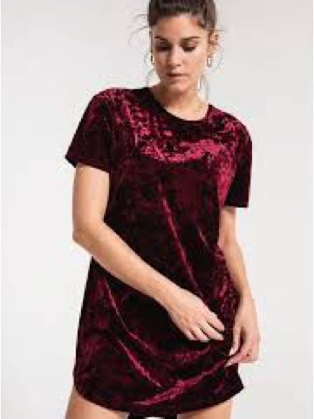 Fashion Nova Velvet Short Sleeve Mini Dress in Burgundy
